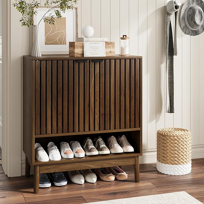 Shoe Storage Cabinet with Adjustable Shelves, Wooden Shoe Organizer, Shoes Rack by KiasthomeBathroomAccessories