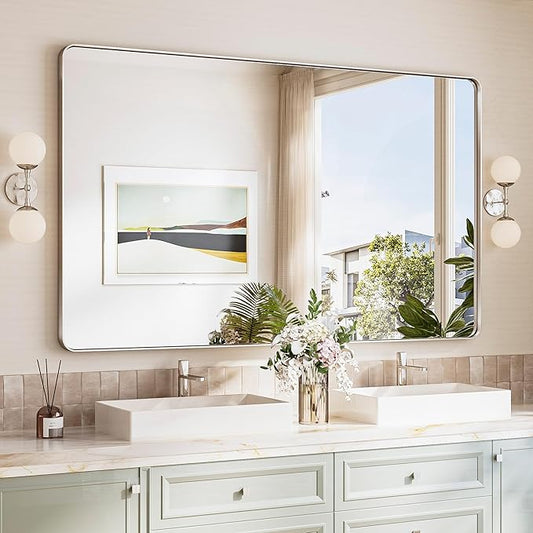 TokeShimi Brushed Nickel Vanity Mirror 60x36, Bathroom Mirror Framed Aluminum by RefinedBathroomAccessories