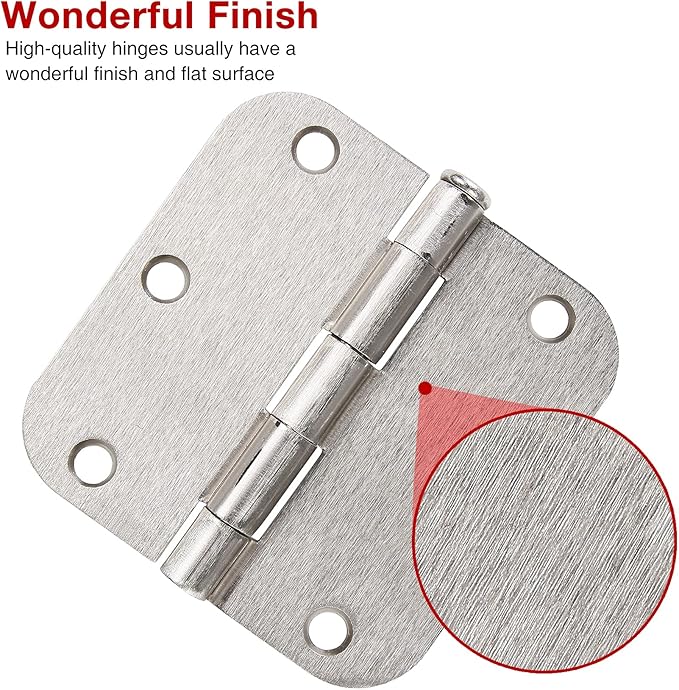 100 Pack Interior Door Hinges Brushed Nickel 3.5 inch x 3 1/2" 5/8" Round - Image 3