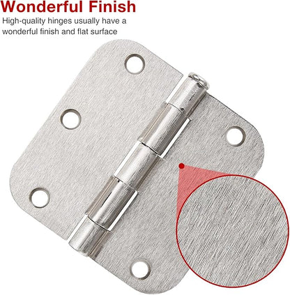 100 Pack Interior Door Hinges Brushed Nickel 3.5 inch x 3 1/2" 5/8" Round - Image 3