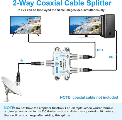 TKCHAX 2 Way Coaxial Cable Splitter, Support 10-2602MHz, RG6 Compatible - Image 3
