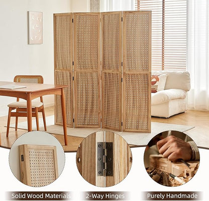 Leesinwing 4 Panel Wooden Room Dividers, 5.6FT High Plug-in Folding Screen Made - Image 6