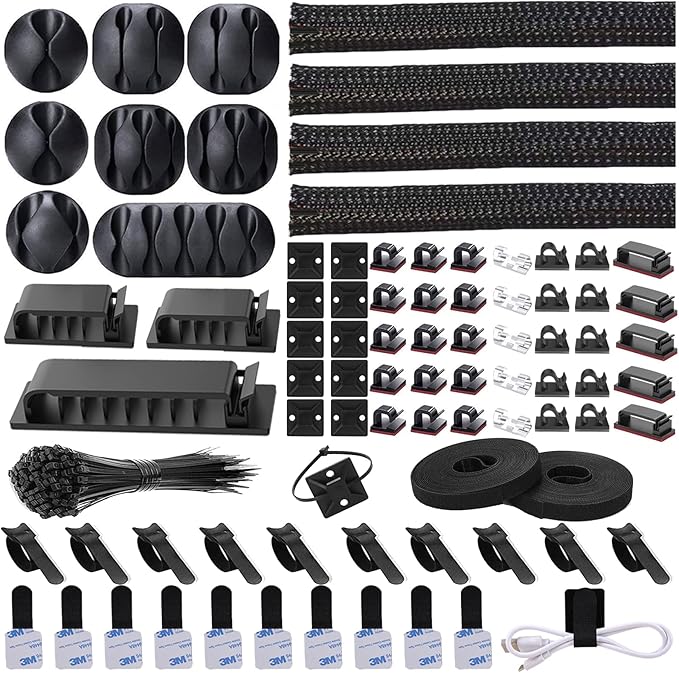 N NOROCME 192 PCS Cable Management Kit 4 Wire Organizer Sleeve, 11 Cable Holder by N+NOROCME
