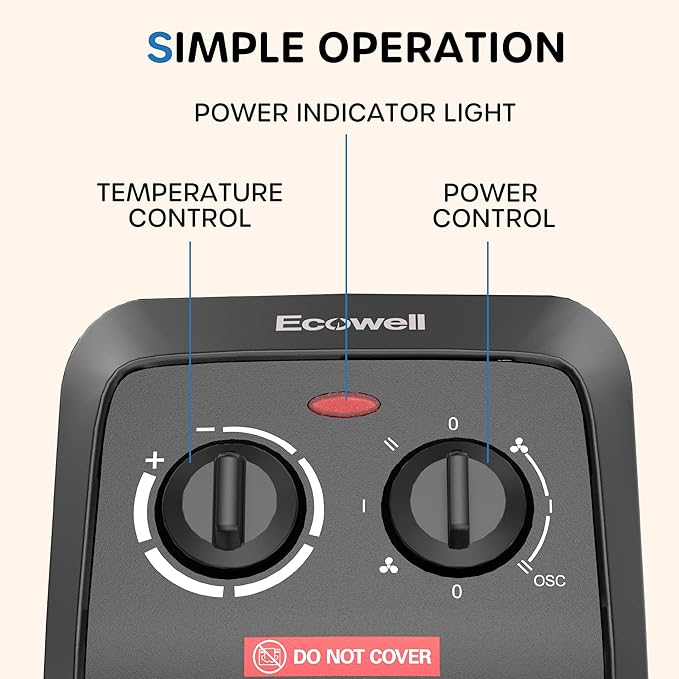 ECOWELL Space Heater for Indoor Use, 1500W Fast Heating Ceramic Electric Heater - Image 2