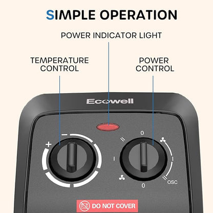 ECOWELL Space Heater for Indoor Use, 1500W Fast Heating Ceramic Electric Heater - Image 2