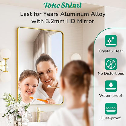 TokeShimi 30 x 30 Gold Bathroom Mirror, Rectangle Bathroom Wall Mirror - Image 3