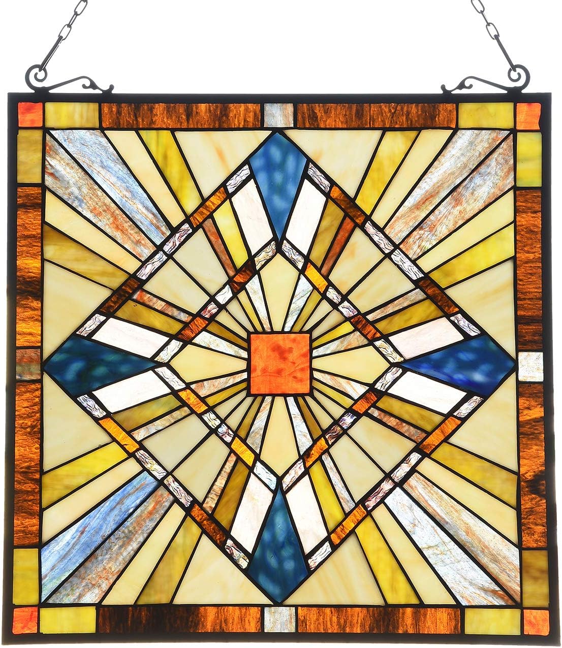 Mission Style Stained Glass Window Hangings Panels 20" W x 20" H Excellent Handicrafts Suncatcher Parents Gifts for Home Decor