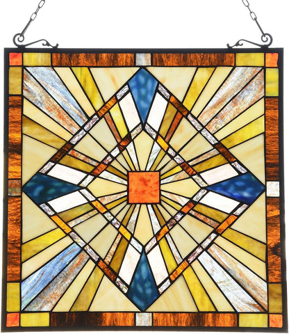 Mission Style Stained Glass Window Hangings Panels 20" W x 20" H Excellent Handicrafts Suncatcher Parents Gifts for Home Decor