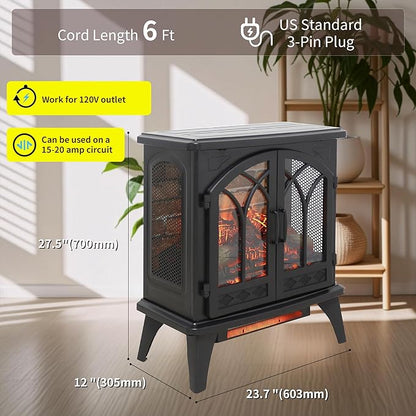 24" Electric Fireplace, Fireplace Heater w/Realistic Flame, Freestanding - Image 9