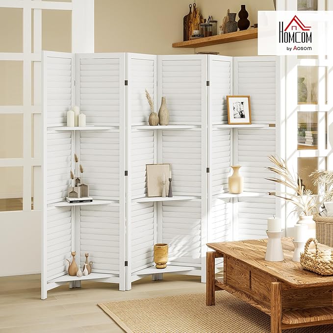 HOMCOM Room Divider, 6 Panel 67" Tall Wood Privacy Screen - Image 2