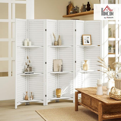 HOMCOM Room Divider, 6 Panel 67" Tall Wood Privacy Screen - Image 2