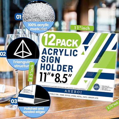 Aheroi 12Pcs Acrylic Sign Holder 8.5 x 11, Horizontal Clear Sign Holders 8.5 x - Image 3