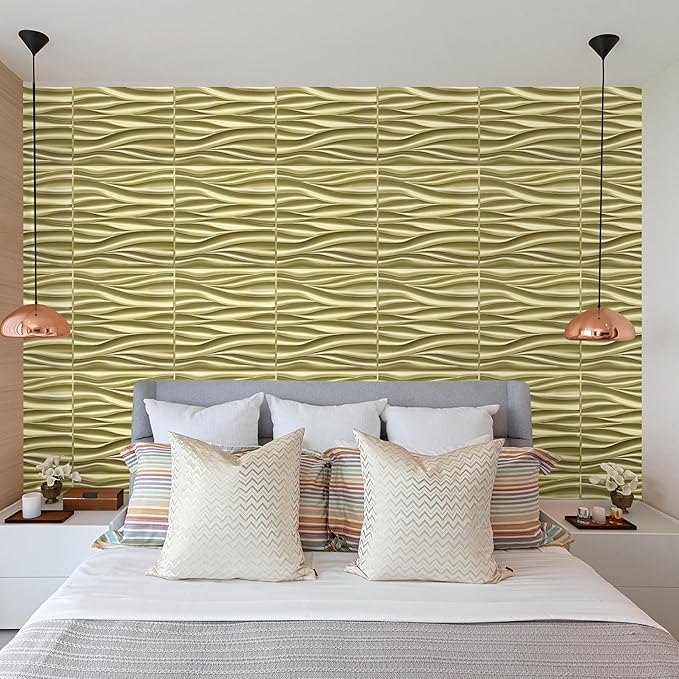 STICKGOO 3D Wall Panels for Interior Wall Decor, Champaign Gold Wave Design - Image 4