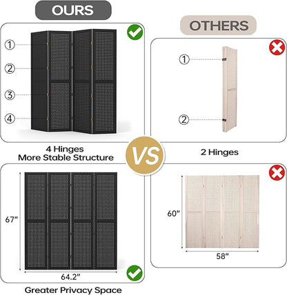 DURASPACE 4 Panel Room Divider 5.6 FT Pegboard Display Folding Wood Privacy - Image 8