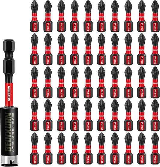 51Pack PH2 1 Inches Impact Tough Anti-Slip Screwdriver Bits, #2 Phillips 1/4 by GEINXURN