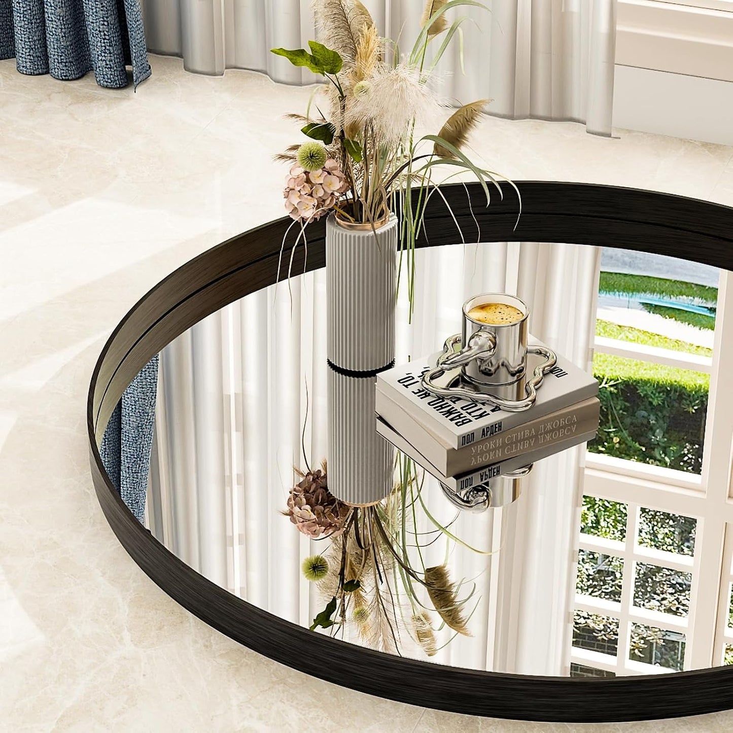 32 Inch Round Bathroom Mirror - Wall Mounted Circle Mirror with Metal Frame, Modern Home Suitable for Bathroom, Vanity, Entryway, Living Room, Wall Decor,Black