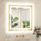 Led Bathroom Mirror 30 x 30 with Brushed Gold Frame Anti-Fog Frontlit & Backlit Vanity Mirror Stepless Dimmable Lighted Mirrors for Bathroom Wall 3 Colors White/Warm/Natural Wall-Mounted