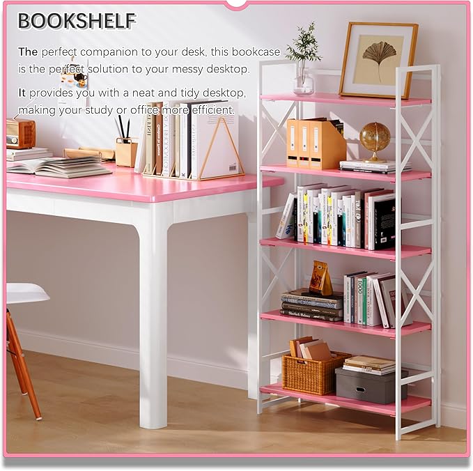 4NM 5 Tiers No Assembly Book Shelves, 51.2" H Folding Bookshelf Bookcase Open - Image 3