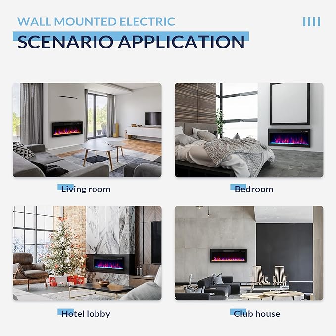 BELLEZE 42" Electric Fireplace Heater, 1400 W Recessed & Wall Mounted Electric - Image 7