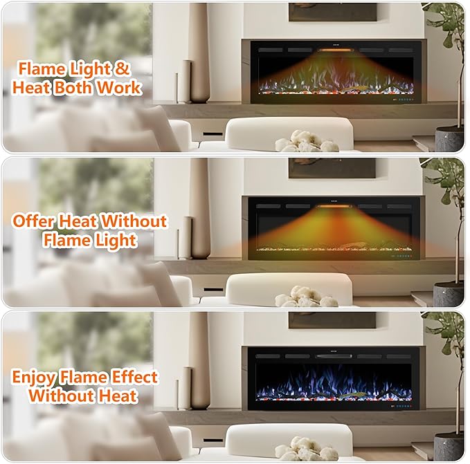 45" WiFi Electric Fireplace Inserts, Recessed and Wall Mounted Fireplace Heater - Image 5