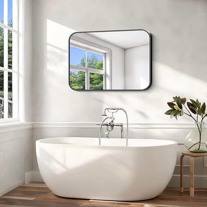 Black Bathroom Mirror, 28x42 inch Aluminum Metal Frame Rectangular Vanity Mirror - Image 6