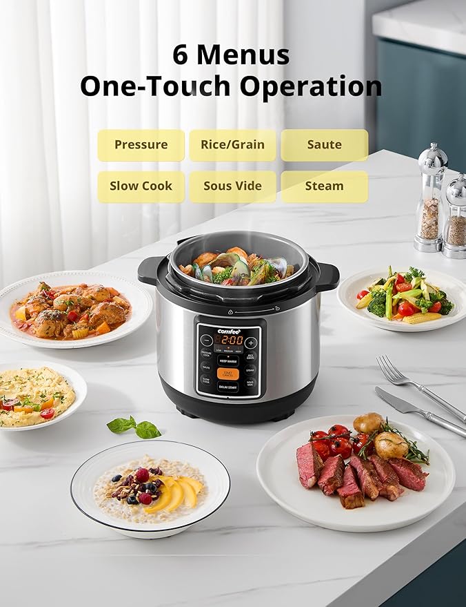 COMFEE’ 7-in-1 Small Electric Pressure Cooker, Slow Cooker, Sous Vide, 3 Quarts - Image 2