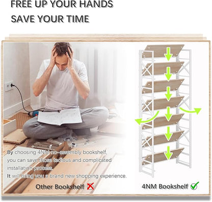 4NM 7 Tiers No Assembly Book Shelves, 72.4" H Folding Bookshelf Bookcase Open - Image 7