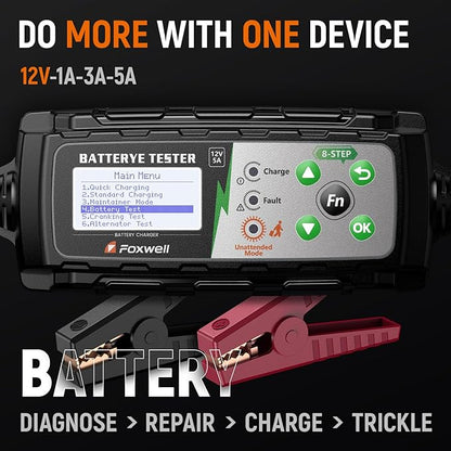 FOXWELL BC521 5A 12V Battery Charger & Tester, 4-in-1 Battery Maintainer - Image 2
