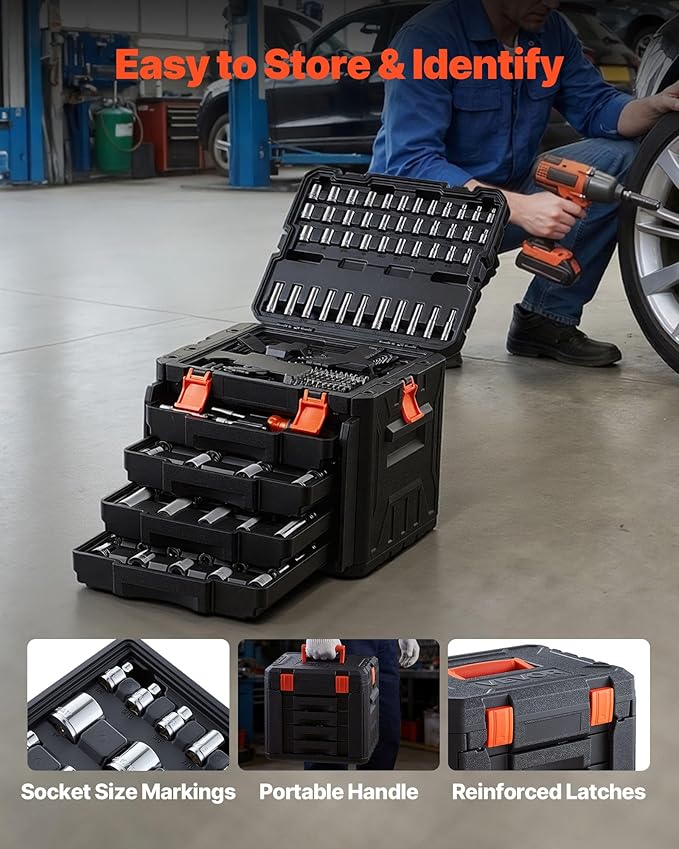 VEVOR Mechanics Tool Set, 256-Piece Mechanic Tool Kit, 1/4 in, 3/8 in, and 1/2 - Image 7