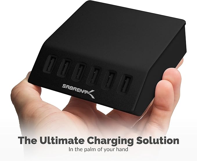 SABRENT Premium 60 Watt 6 Port Aluminum Family Sized Desktop USB Rapid Charger. - Image 3