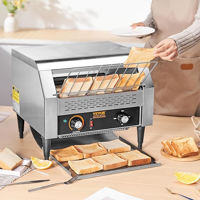 VEVOR 1770W Commercial Conveyor Toaster, 450 Slices per Hour, Heavy Duty - Image 8