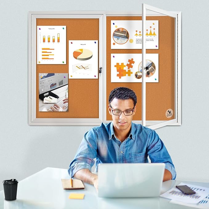 Lockable Outdoor Enclosed Bulletin Board, Weatherproof Cork Noticeboard - Image 6