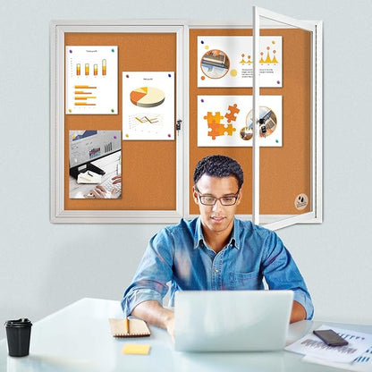 Lockable Outdoor Enclosed Bulletin Board, Weatherproof Cork Noticeboard - Image 6