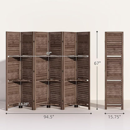 HOMCOM Room Divider, 6 Panel 67" Tall Wood Privacy Screen - Image 7