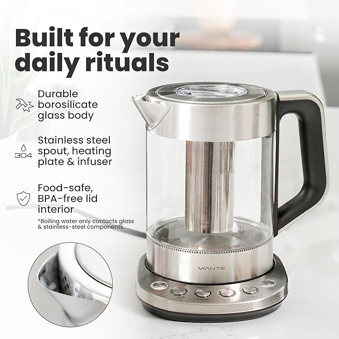 Vianté Electric Kettle With Infuser. No Plastic In Contact With Water. Hot Tea - Image 5