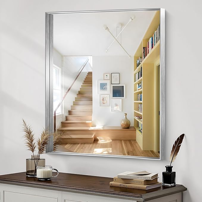 CIRCUMI Silver Bathroom Mirror, Brushed Finish, Tempered Glass, Mirror - Image 4