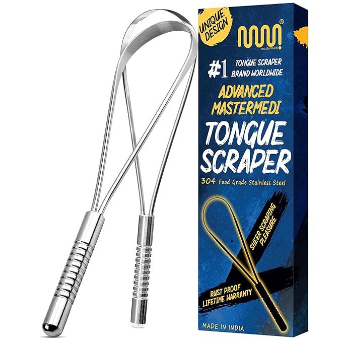 MasterMedi Tongue Scraper for Adults, 100% Stainless Steel Tongue Scrubber for by MasterMedi