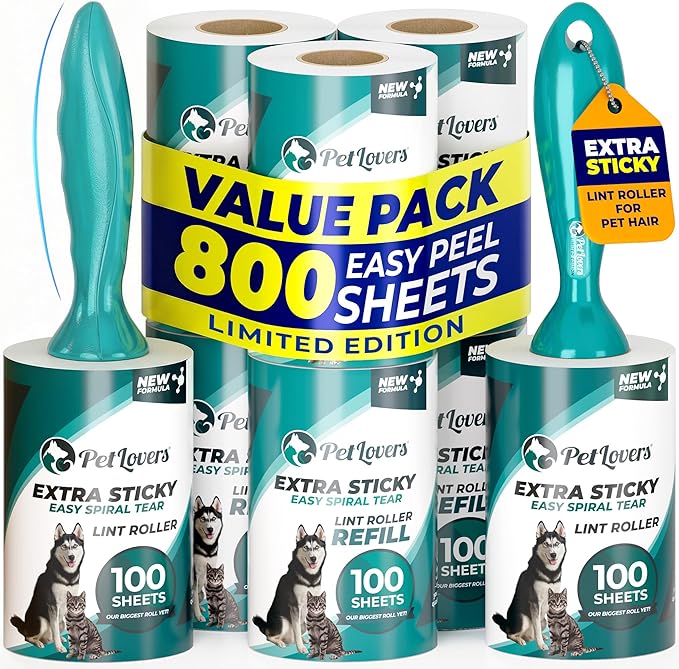 PetLovers Extra Sticky Lint Roller Ultimate Value Set 800 Sheets by PetLovers