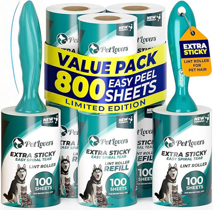 PetLovers Extra Sticky Lint Roller Ultimate Value Set 800 Sheets by PetLovers
