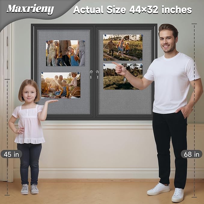 Enclosed Bulletin Board Lockable, Double-Door Weatherproof Outdoor Noticeboard - Image 2