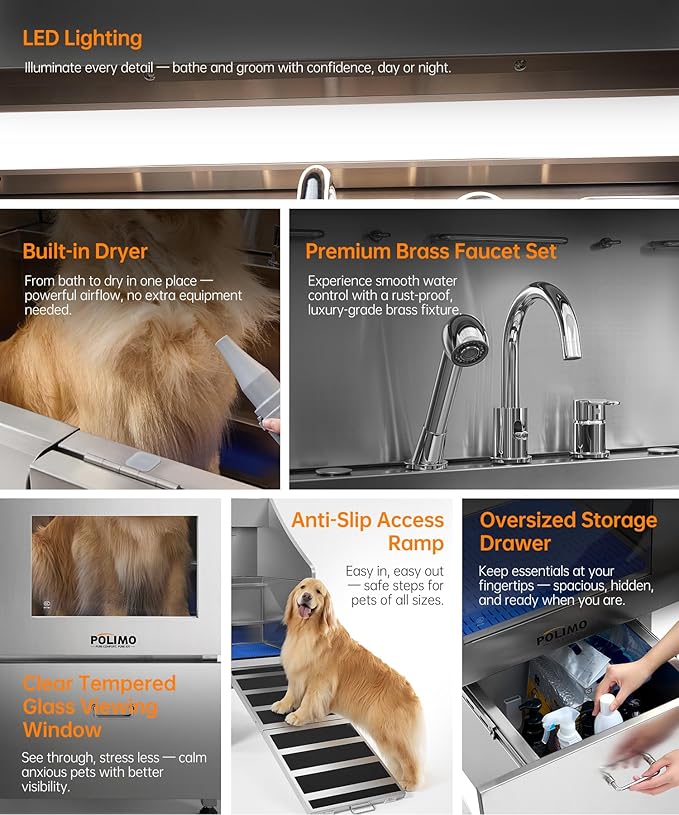 POLIMO Dog Wash Station with Pet Dryer & LED, Professional Dog Bathing Station - Image 3