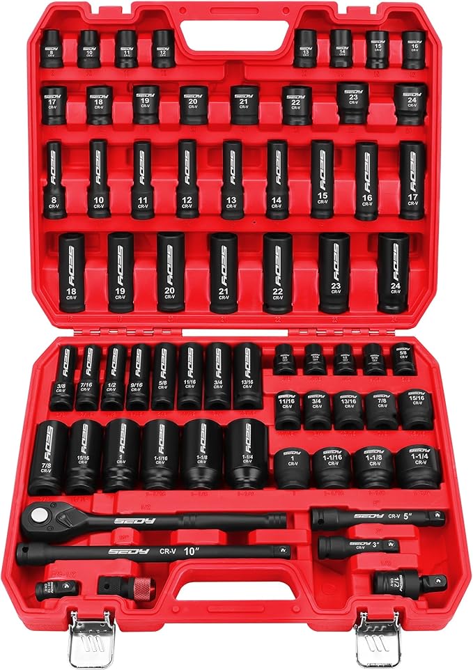 Master 1/2" Drive Impact Socket Set, 67-Piece Standard & Deep Master Impact by SEDY