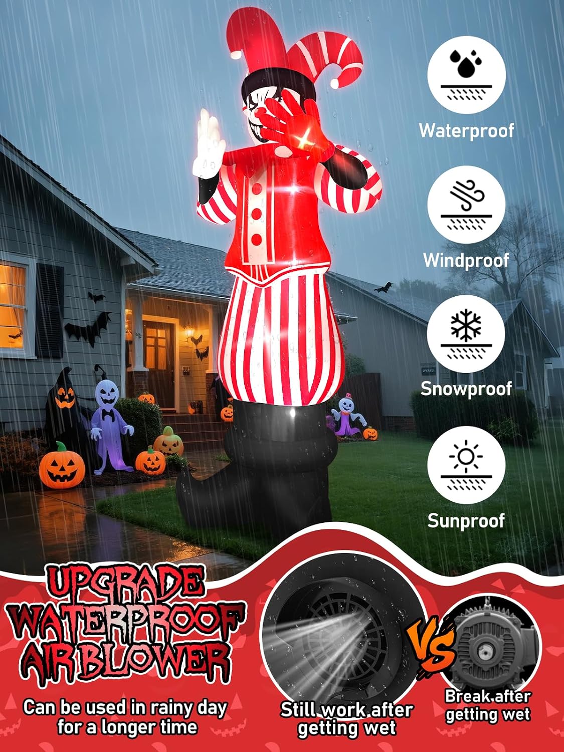 12FT Giant Halloween Inflatable Decoration, Kalolary Red Costume Scary Clown ...