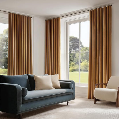 FMFUNCTEX Velvet Blackout Curtains Gold Brown Thermal Insulated Curtains - Image 6