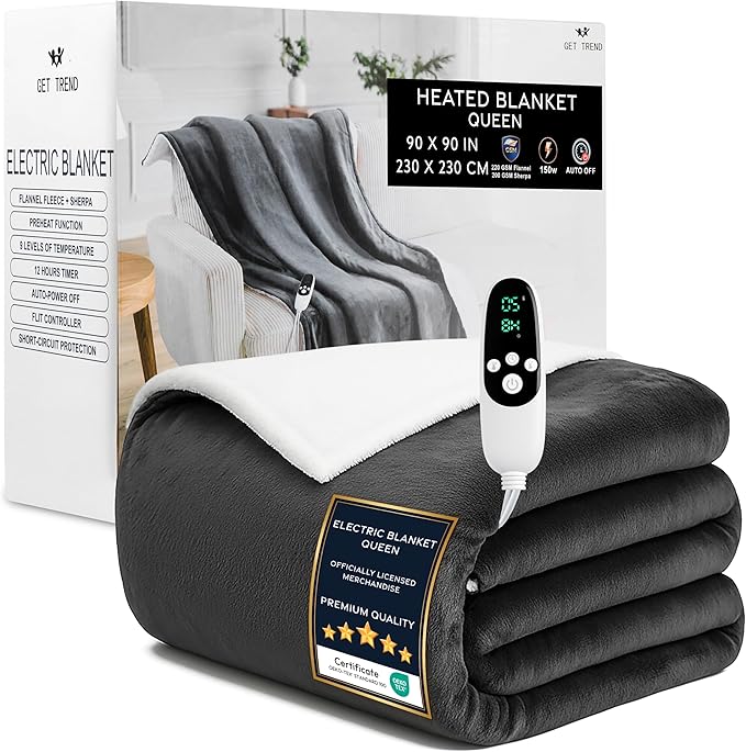 Heated Blanket Electric Luxurious Fleece Queen Blanket, 9 Heat Settings & 12H by GetTrend