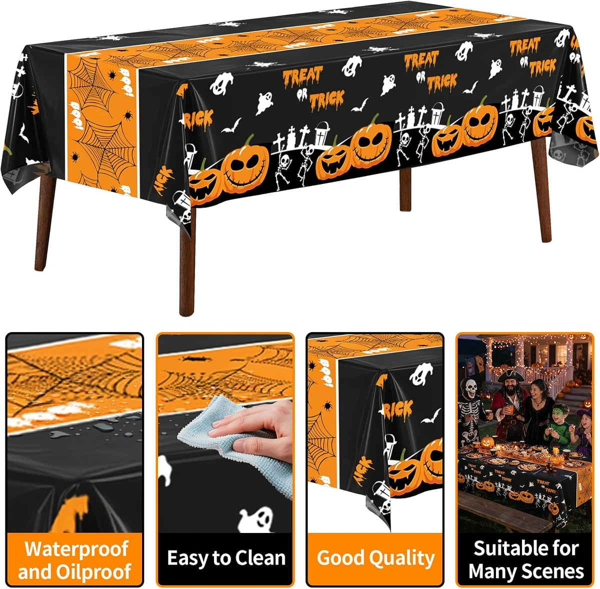 54 Inch X 300 Feet Plastic Table Cover Roll Disposable Halloween Tablecloth w...