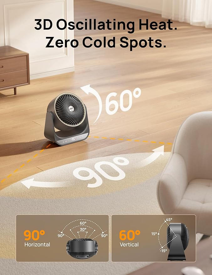 DREO 60° Vertical & 90° Horizontal 3D Oscillating Heating, 12 ft/s Long-Range - Image 4