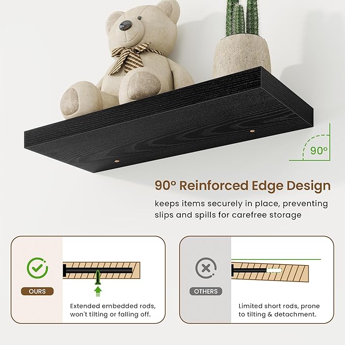 24in Floating Shelves for Wall, 2 Pack Long Wall Mounted Engineered Wood Shelves - Image 5