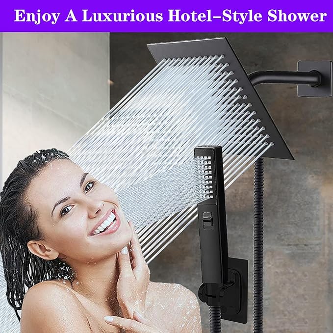 8"High Pressure Square Rain Shower Head and 2-in-1 Hand Shower.Equipped - Image 8