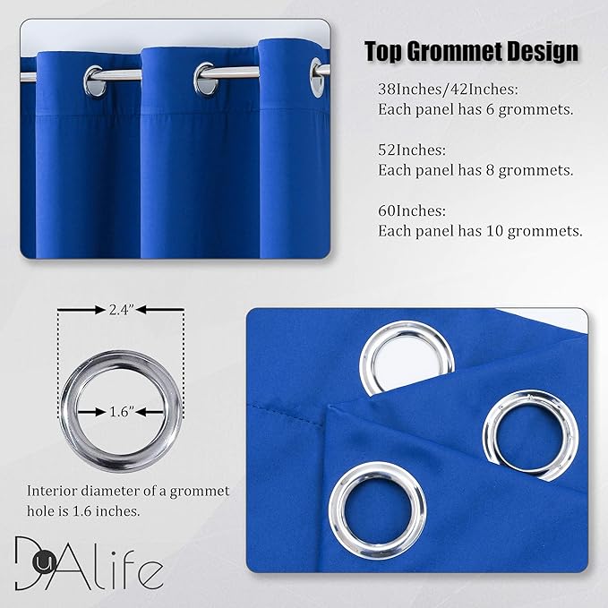 DUALIFE Royal Blue Curtains for Living Room 54 inch Length Solid Energy - Image 3